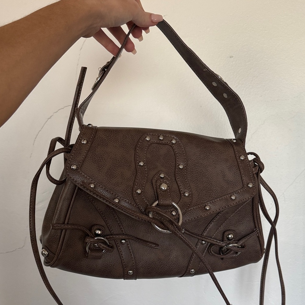 White Fox Boutique Brown Studded Shoulder Bag NEVER USED
